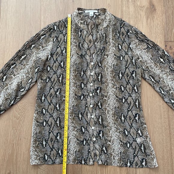 Banana Republic Blouse Women Small Sheer Snake Python Print Brown Black - Picture 10 of 15